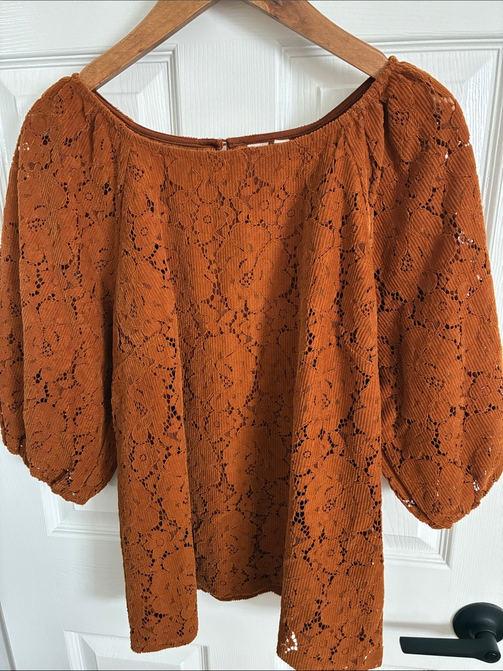dolan Rust Orange Lace Puff-Sleeve Blouse